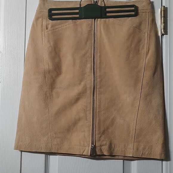 Mango MNG tan suede leather pencil mini party night out skirt Sz S - Picture 2 of 4